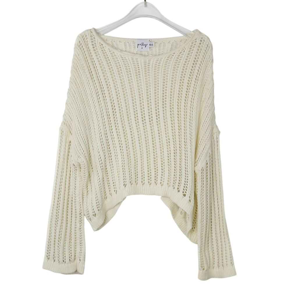 Princess Polly Cream Open Knit Cropped Sweater with Drop Shoulder XS Small Wool